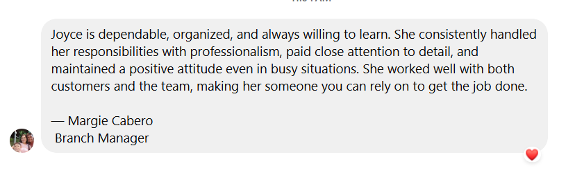 Recommendation from Margie Cabero